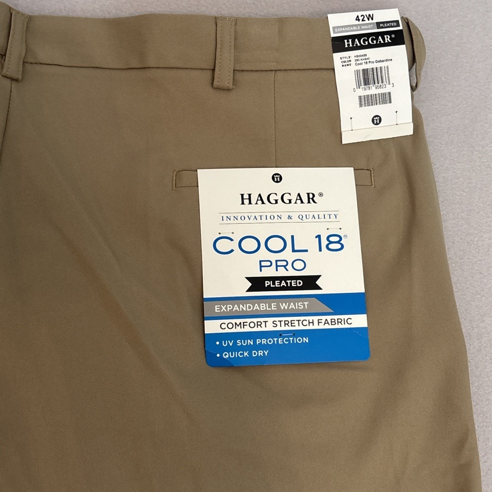 NWT Haggar Cool 18 Pro Sz 42 TANโ Stretch Classic Pleated Front Shorts hs00439